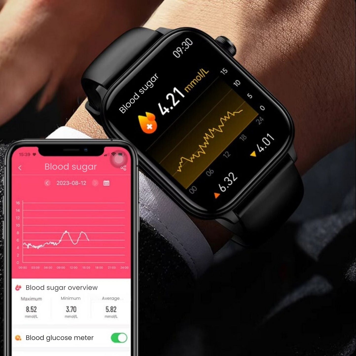 GlucoCare blood sugar health watch – For nutrition, metabolism & blood sugar trends in everyday life